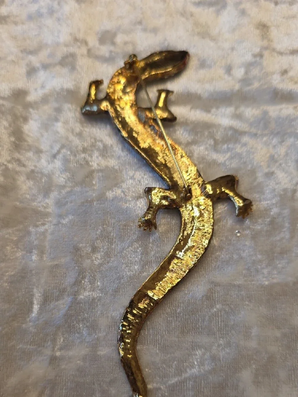 Crystal Lizard Maximalist Brooch Pin - Gold & Clear Rhinestones